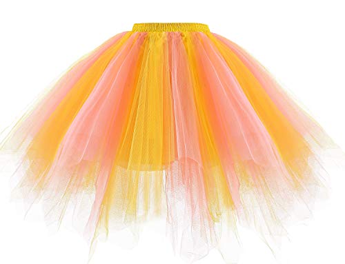 Gardenwed Jupon Vintage sous Robe Jupe Lingerie sous-vêtements Jupes Femme Patineuse Skirt Mini Jupe Courte Plissée pour Danser Bal Fête Jaune Corail Yellow Coral XL Cover