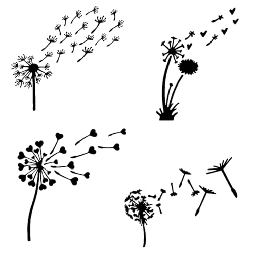 Image of Dandelion Blowing Decal 4 Pack: Blowing Dandelion Decals, Dandelion Flower, Dandelion Decals for Car Tumbler Laptop (Black, Small ~3.5 inch)