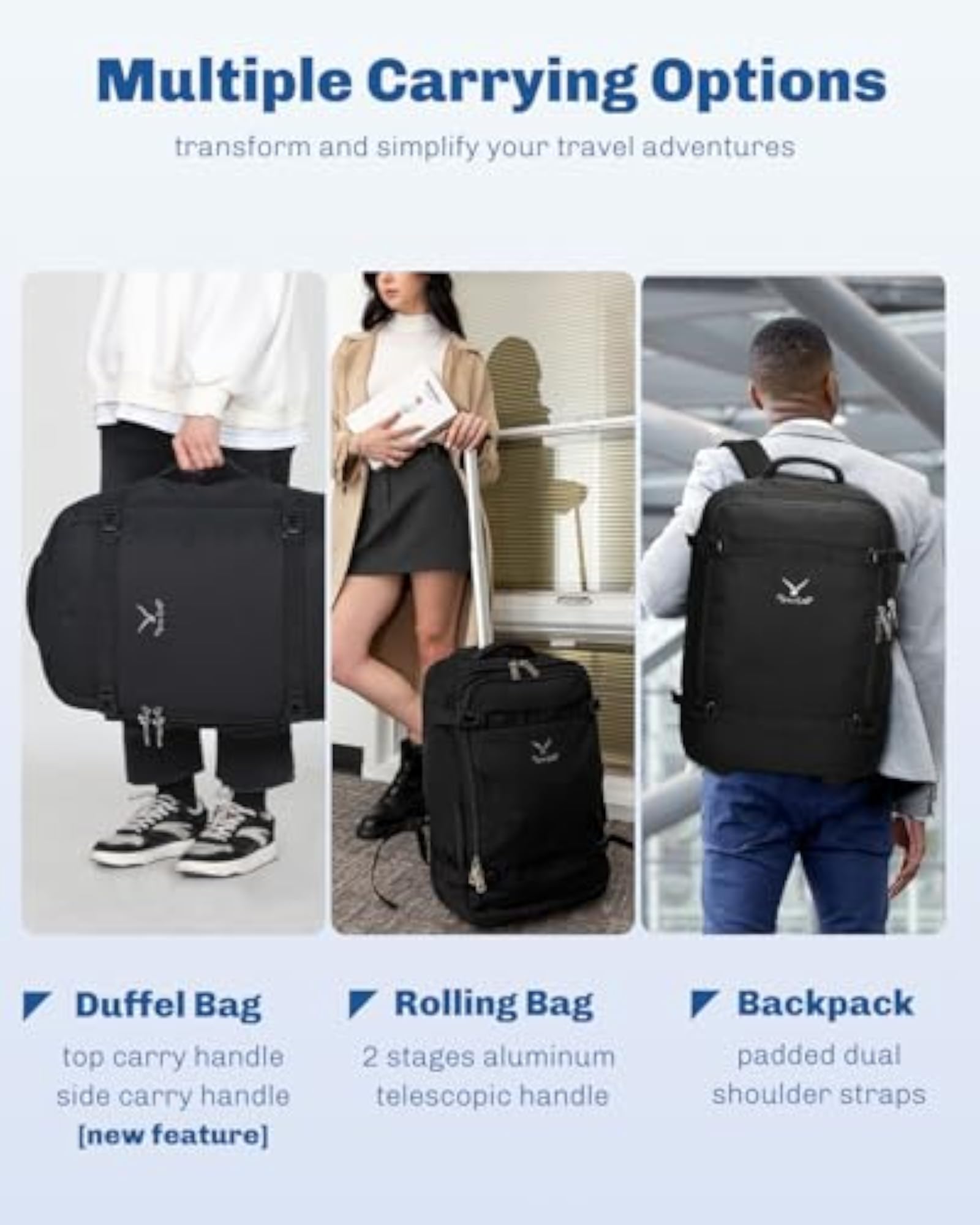 Rolling Backpack 42L with Wheels, Airline Approved