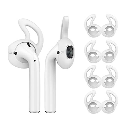 MoKo Gommini Auricolari in Silicone compatible con AirPods 1/2 (4 Paia), EarPods con Supporto Orecchio, Anti-Caduta, Inserti Auricolari Isolamento Rumore, Cuscinetti Cuffie per Auricolari - Bianco
