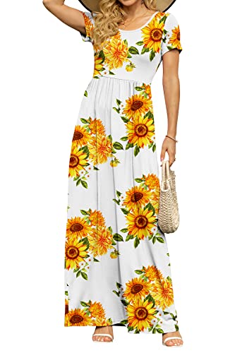 Image of DB MOON Womens 2026 Summer Maxi Dresses Casual Short Sleeve Empire Waist Spring Long Dress with Pockets