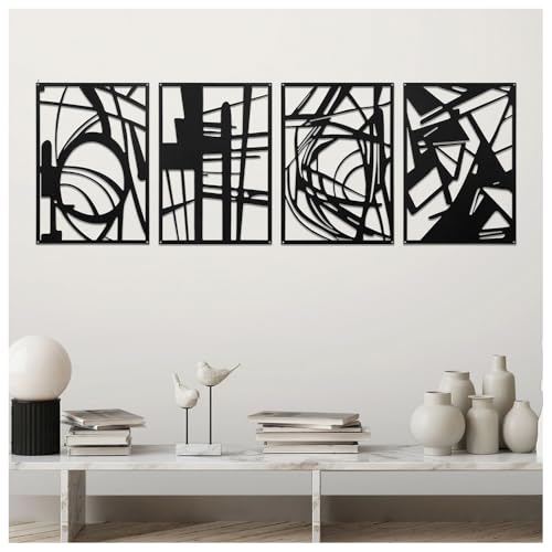 4 Pcs Abstract Black Metal Wall Decor, Modern Minimalist Wall Art Decor Silhouette, Iron Wall Sculpture for Living Room Bedroom Bathroom Office (Style 1)