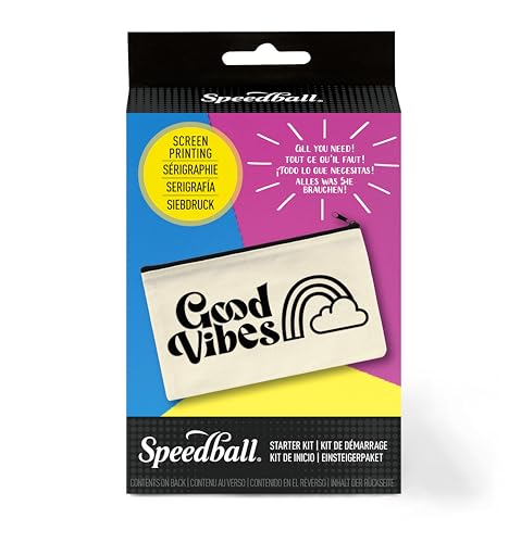 Speedball Screen Printing Starter Kit, Includes Flex Fabric Ink Ebony 4 oz, Canvas Pouch, Red‑Baron Squeegee, Pre‑Exposed Stencils, Design‑Library Access