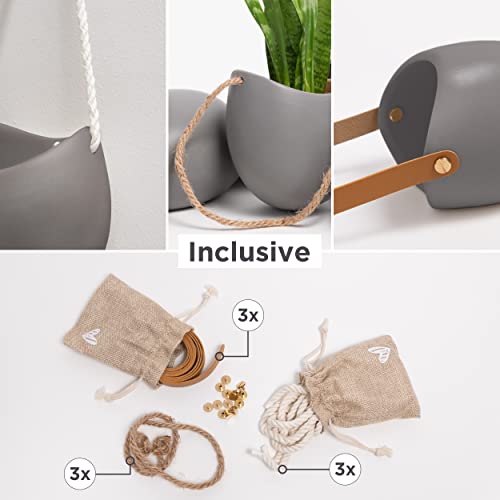 Kazai. Wall Planters -Ellie- | Hanging Ceramic Plant Pots 3 Pieces | Wall Decoration For Indoors, Balcony And Garden | Grey (Matte) #TOP1