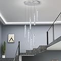 Upfelw Modern High Ceiling Crystal Chandelier 7-Lights, Large Spiral LED Raindrop Foyer Pendant Lighting, Bubble Staircase Living Room Hanging Light Fixture Flush Mount Chrome