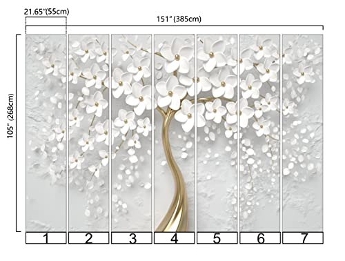 Bormia 3D Flower Tree Wall Mural With Gold Tree Body Floral Wallpaper Wall Decals For Living Room Bedroom Kids Room Motif Shop #TOP3