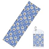 White Daisy Flowers On Blue White Polka Dots Cooling Towels for Neck and Face 40" X 12" Cool Sweat Rags Soft Breathable Chill Ice Towel for Sport Yoga Golf Gym