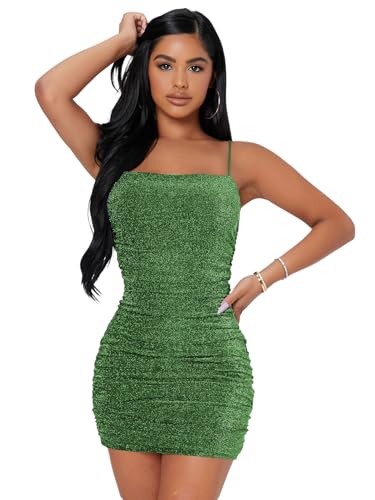 Image of Floerns Women's Glitter Sleeveless Ruched Party Clubwear Bodycon Mini Dress