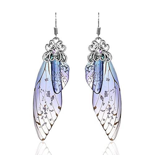BELLA-Bee Butterfly Wing Drop Dangle Earrings Gold Plated Crystal Rhinestone for women wedding Jewelry (Blue-Silver A)…