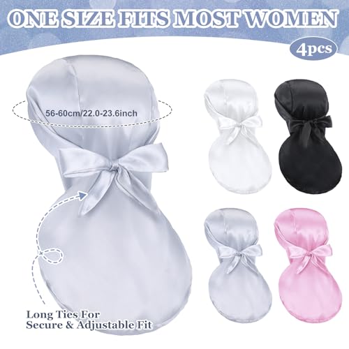 Jamntower 4 Pcs Helmet Liners for Women Do Rag Skull Liners Caps Satin Head Wrap Under Helmet Cap for Women Hightail Long Hair Loc Riding Motorcycle Protector Accessories, 4 Colors - Thumbnail 3