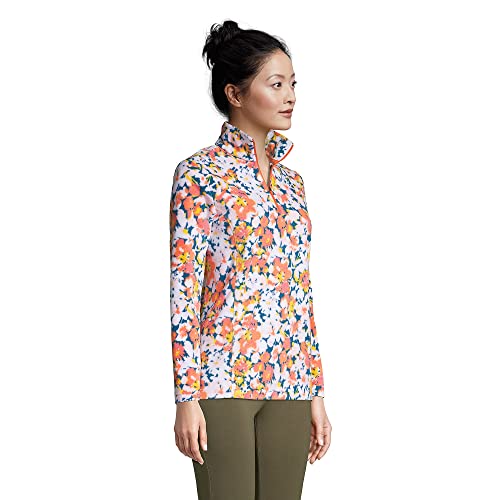Lands' End Womens Quarter Zip Fleece Pullover Baltic Teal Multi Dyed Floral Petite Small #TOP2