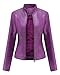 ELFTOWN Women's Zip Up Stand Collar Faux Leather Jacket Fitted Slim Fit Moto Biker Jacket Plus Size with Pockets (Medium, Purple)