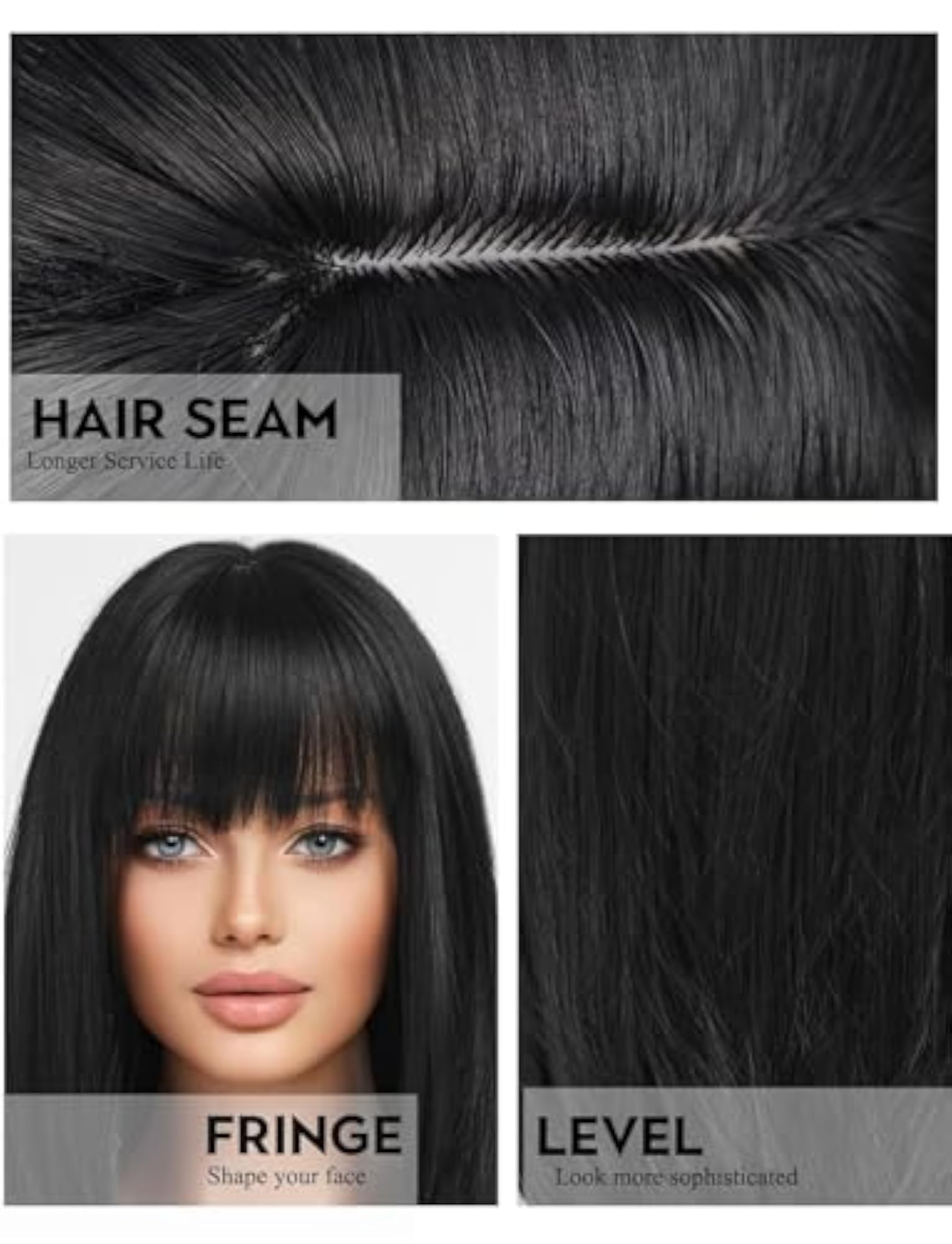 Women's 24 Inch Black Layered Straight Wig with Bangs