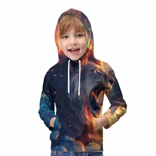 Sweat à capuche lion garçon 9-11 ans pull imprimé 3D drôle - 5