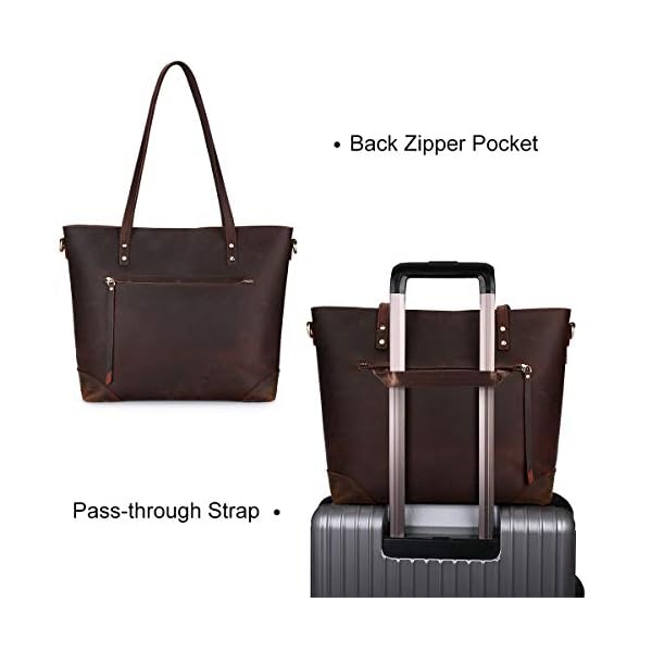 S-ZONE Vintage Genuine Leather Shoulder Bag Work Totes for Women Purse Handbag with Back - Image 4