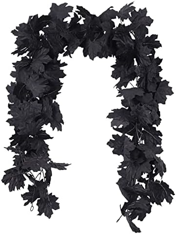 Fall Decor Black Garland, Black Decorations Halloween Garland, Fall Wall Hanging Maple Leaves, Artificial Black Maple Leaf Vine, Halloween Decorations Clearance,Fall Decoration for Home, Pack of 2…