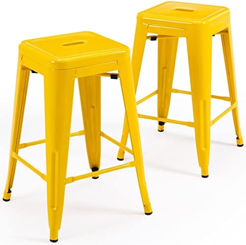 Vogue Furniture Direct 24" High Barstools Backless Yellow Metal Barstool Indoor-Oudoor Counter Height Stool with Square Seat, Set of 2 - VF1571019