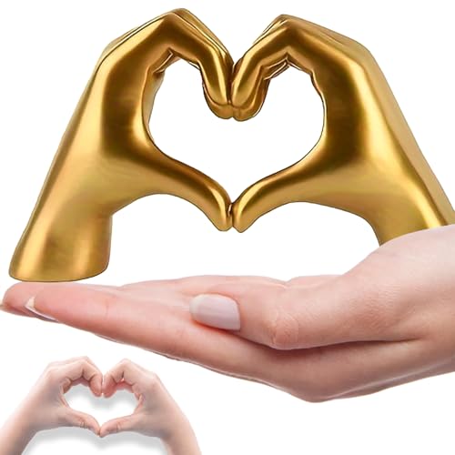 Estatua de Manos en Forma de Corazón Dorada para Decoración