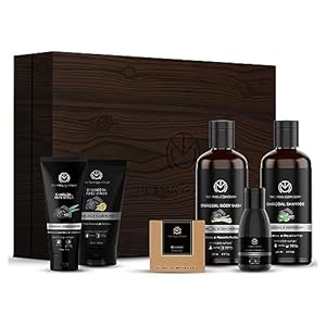 The Man Company Charcoal Grooming Kit with Body Wash, Shampoo, Face Scrub, Face Wash, Cleansing Gel, Solid Soap Bar, Combo Gift Set for Husband, Boyfriend, Set of 6