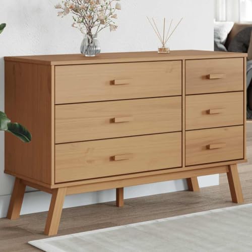 Ordellia Cajonera OLDEN marrón de pino macizo con superficie de cera, 111 x 42 x 73,5 cm, 6 cajones, para pasillo, salón, dormitorio, oficina