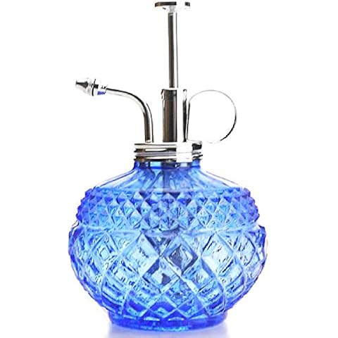 Purism Style Plant Mister- Blue Glass Bottle & Brass Sprayer (Chrome) Cover