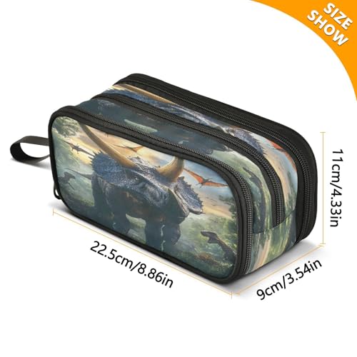 Image of ALAZA Triceratops Dinosaur Pencil Case for Boys Girls Kids Pencil Pouch 3 Compartment Pen Bag Large Capacity Storage Pencil Holder School Students with Zipper