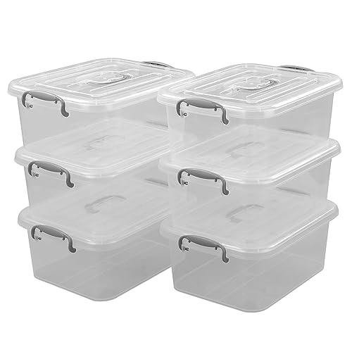 Parlynies 6 Pack Plastic Storage Boxes with Lids, Stackable Clear Box with Handles. 8L