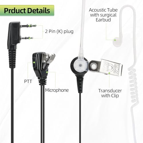 BAOFENG Walkie Talkies Earpiece with Mic Radio Earpiece for Walkie-Talkie 2 Pin Headset K5 Plus 5RM BF-888S UV-5R BF-F8HP PRO AR-152 PRO UV-5R MINI UV-21R DM-32Two Way Radio (2 Pack) Detail
