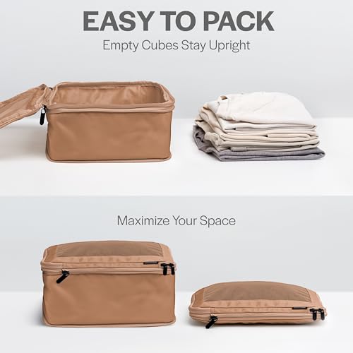 Image of Aerotrunk Compression Packing Cubes for Travel - Luggage Organizer Bags - Double Zipper Packing Cubes for Suitcases (2-Pack, Mocha)