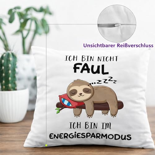 PIujsym Faultier Geschenk Kissenhülle 45x45 cm Lustige Geschenke für Frauen Männer Geburtstag faultier Kissen Bezug mit Spruch Energiesparmodus Deko Wohnzimmer Dekokissen Geschenkidee