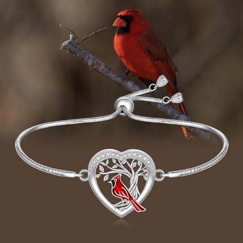 Fenthring Cardinal Bracelet for Women Tree of Life Heart Red Cardinal Bracelets Adjustable Sterling Silver Memorial Sympathy Jewelry Gifts4