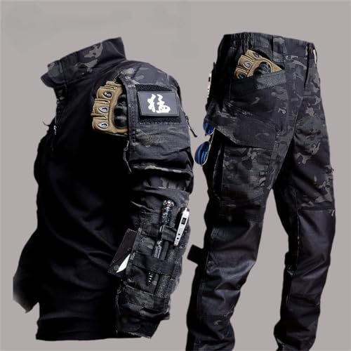 Adhdyuud Taktischer Anzug für Herren, Outdoor, Militär, Paintball, Hemden, Spezialeinheiten, Schwarzer Anzug, XXXL