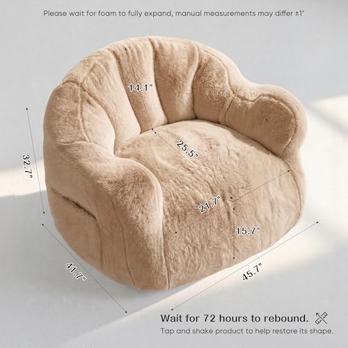 Image of Homkdom Giant Bean Bag Chair for Adults, Comfy Bean Bag Sofa with Armrests | Cozy Reading Chair & Stuffed Floor Sofa, Faux Fur Shell-Shaped Floor Chair for Living Room Napping, Gaming, Lounging, Brown