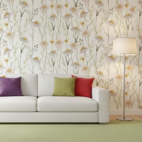 Image of Floral Wallpaper Peel and Stick - Flower Design Self Adhesive Wall Paper for Living Room, Bedroom, Kitchen, Removable Waterproof Wall Decor (MG17, 16X90 Inch)
