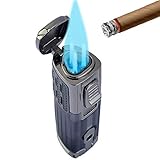 HUOWA Jet Torch Cigar Lighter, 3 Strong Flame Butane Refillable Cigar Lighter with Gas Window Visible and Cigar Punch