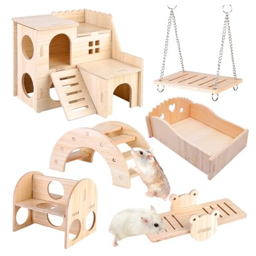Giocattoli Per Criceti in Legno, 6 Pezzi Giocattoli Da Masticare Per Criceti, Accessori Criceto in Legno Per Criceti, Coniglietti, Gerbilli, Porcellini D'india, Cincillà, Gabbia Per Criceti Fai-da-te