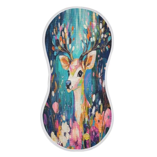 Floral Deer Painting Teal Baby Burp Cloths Soft Burp Cloth Burp Rags Cotton Burp Clothes Absorbent Muslin Burp Cloths for Unisex Boy Newborn Girl 1 Pack 22x11 Inches