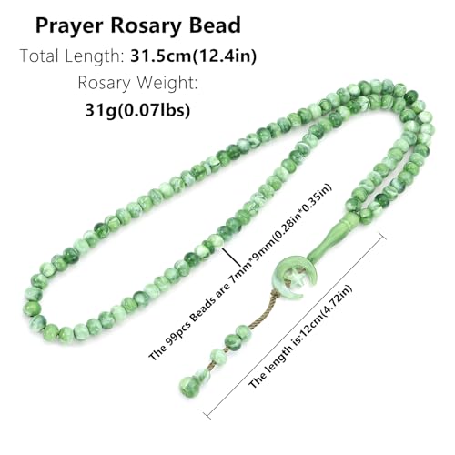 Dazzleimart 2 Pack Prayer Beads, Muslim Tasbih 99 Beads Allah & Muhammad Islamic Prayer Rosary Muslim Islam Misbaha Tasbeeh 99 Necklace for Men and Women(Green)