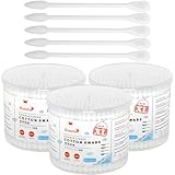 HOMEFOX Cotton Swabs Flattened Pointed - 750 Count Organic XL Cotton Bud Double Side Tight Firm Wounded Precision Extra Large Cotton Tips Applicator Blender Paper Stick, Flatten & Pointy (White)