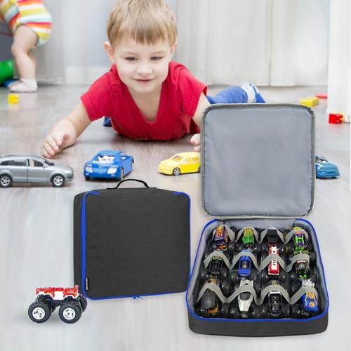 KISLANE Carrying Case for 12 Monster Jam Trucks, Kids Mini Trucks Storage Bag Hold 12 Monster Jam Trucks, Bag Only(Black)