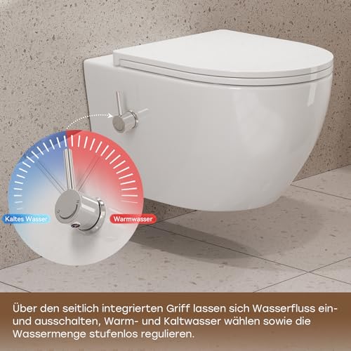 Taharet Wc Doccia Con Ugello Integrato, Sedile Sospeso Senza Bordo, Funzione Bidet, Doccia Con Rubinetto - 3