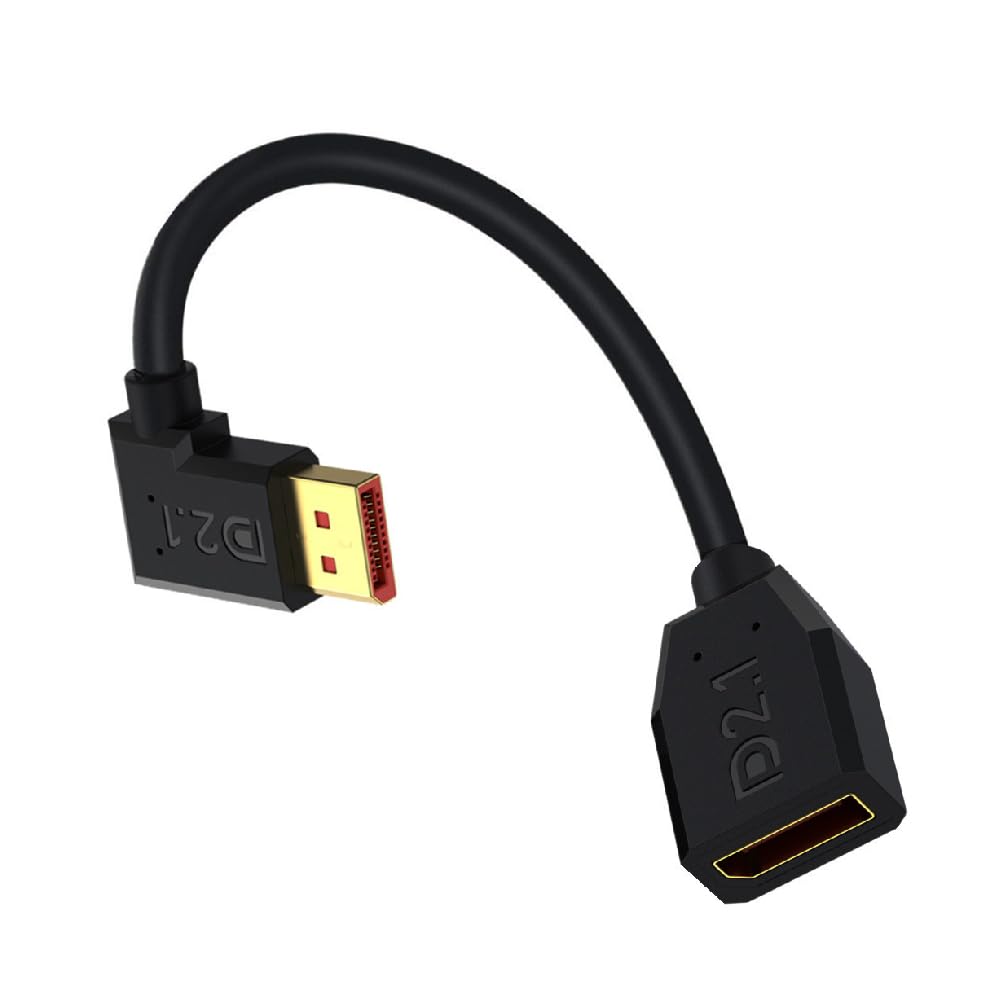 Kework 5.9 Inch 3D 52Gbps DisplayPort 16K@30Hz Extension Cable, Right Angle Male to Female DP 2.1 Extender Cord, Compatible with FreeSync G-Sync