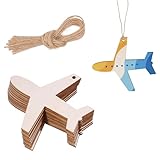CONCHLERY 50 Stück Holzflugzeug-Ausschnitte Holzausschnitte mit 50 Stück Juteschnur Holzanhänger DIY-Bastelarbeiten für Hochzeits- und Geburtstagsdekorationen