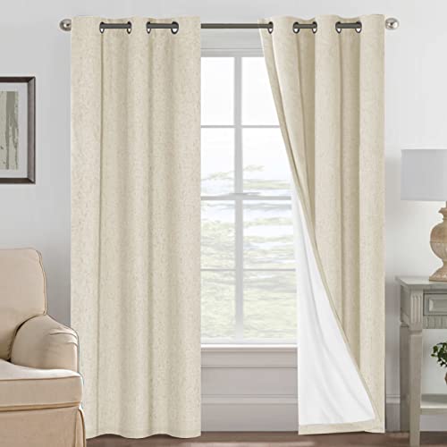 Image of H.VERSAILTEX 100% Blackout Curtains for Bedroom Thermal Insulated Linen Textured Curtains Heat and Full Light Blocking Drapes Living Room Curtains 2 Panel Sets, Bleached Sand, 42x84 Inch