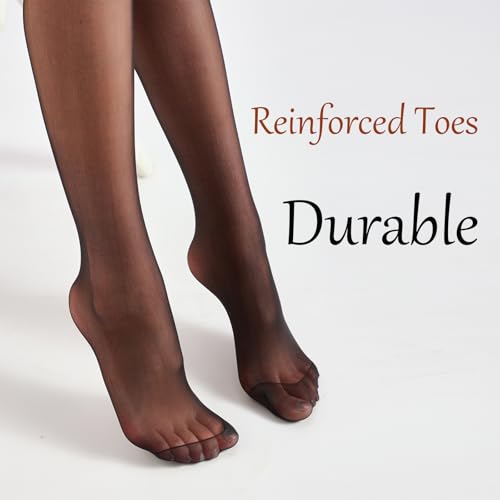 20D Black Sheer Tights for Women Control Top Pantyhose Not Rip with Reinforced Toes4