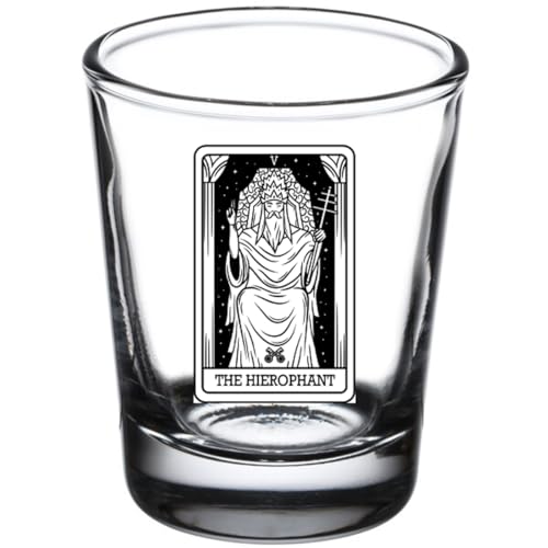 GIFTS INFINITY Tarot Card Shot Glass – The Hierophant Design – 1.5 oz Collectible Drinking Glass from 24 Major Arcana Series – Unique Barware, Home Decor & Gift for Collectors