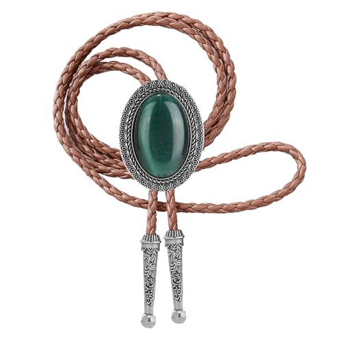 HUABOLA CALYN Bolo Tie for Men Womens Green Stone Bolo Tie Necklace Native American Mens Bolo Ties Western Cowboy Brown Leather Necktie