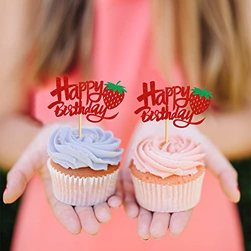 Keaziu 36 Pack Red Starwberry Happy Birthday Cupcake Toppers For Girl Boy Birthday Cupcake Topper Party Decorations Birthday Supplies Decorations #TOP2
