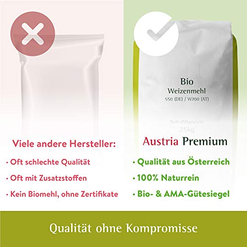 Foto von Bio Weizenmehl 25kg Typ 550 | Hochwertiges Mehl - gentechnikfrei und pestizid-kontrolliert | Ideal zum Backen von Brot, Brötchen und Teig