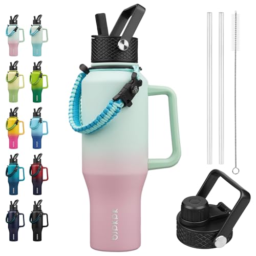 Image of BJPKPK 35oz Insulated Water Bottle with Handle & Straw Lid, Stainless Steel